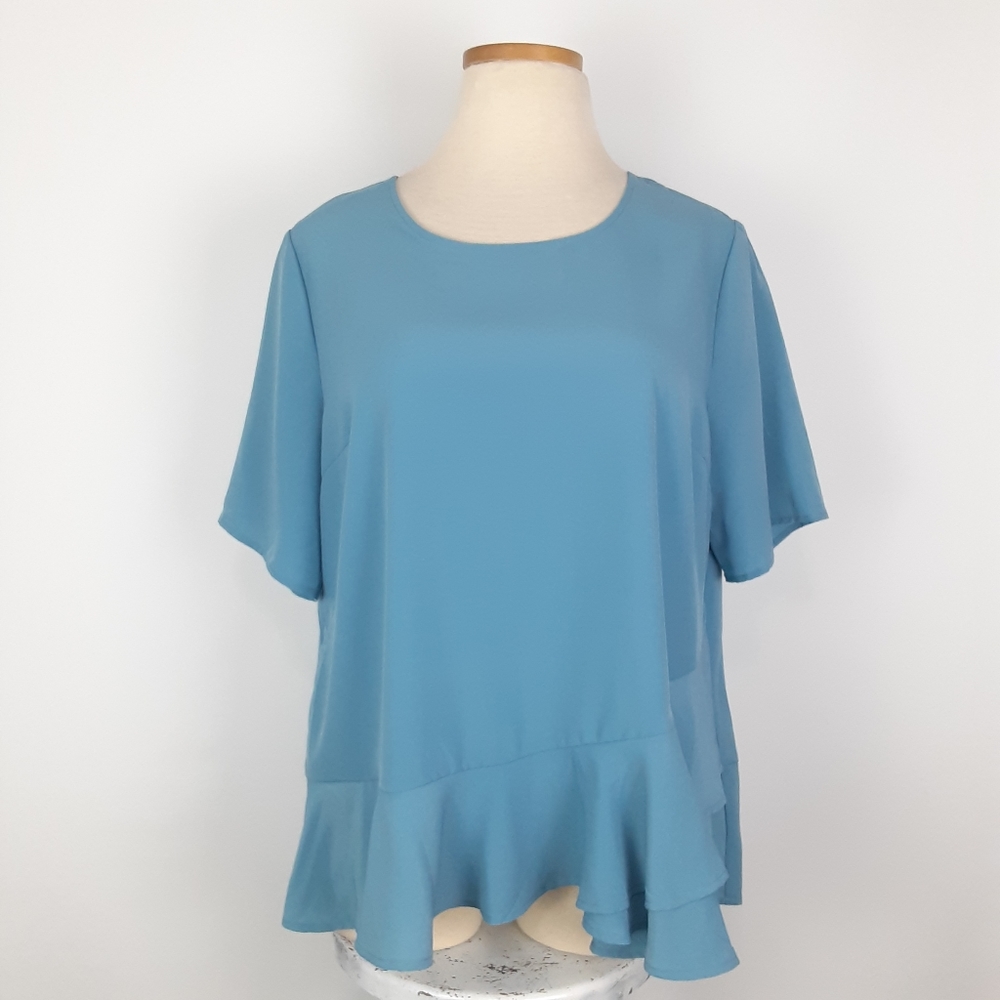 Plus Size Blue Boutique Ruffle Peplum Top - Picture 2 of 9